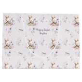 可愛いバニーパーソナライズされたガール名パープルイースター ラージペーパーバッグ (裏面)