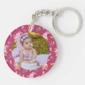 可愛いバニービーパターンモノグラム名マゼンタ キーホルダー (裏面)