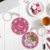 可愛いバニービーパターンモノグラム名マゼンタ キーホルダー