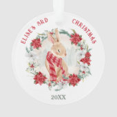 可愛いバニーポインセチアエレガントガール名クリスマス オーナメント (裏面)