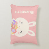 可愛いバニーマンガ&ガールズピンクのための花 アクセントクッション (裏面(縦))