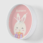 可愛いバニーマンガ&ガールズピンクのための花 壁時計 (傾斜)