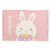 可愛いバニーマンガ&ガールズピンクのための花 枕カバー (裏面)