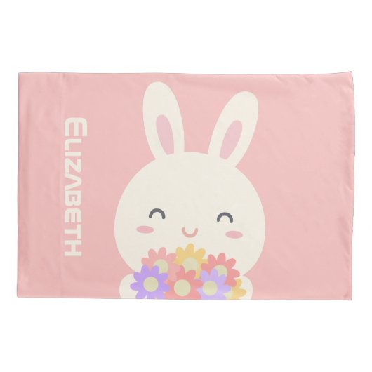 可愛いバニーマンガ&ガールズピンクのための花 枕カバー (裏面)