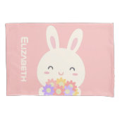 可愛いバニーマンガ&ガールズピンクのための花 枕カバー (正面)