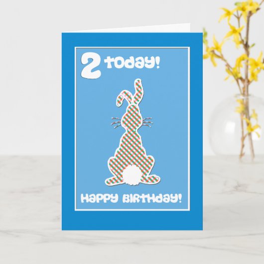 可愛いバニーラビットがブルーの2nd誕生日あいさつ カード (黄色い花)