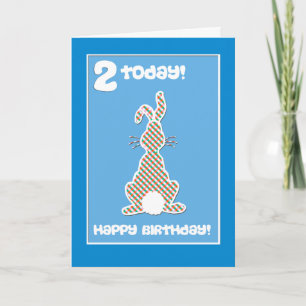 可愛いバニーラビットがブルーの2nd誕生日あいさつ カード