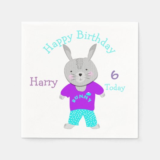 可愛いバニーラビットをテーマにした誕生日パーティー スタンダードカクテルナプキン (正面)