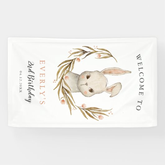 可愛いバニーラビットガールバースデーパーティーへようこそ 横断幕 (横)