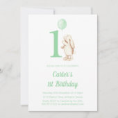 可愛いバニーラビット&バルーングリーンの誕生日 招待状 (正面)