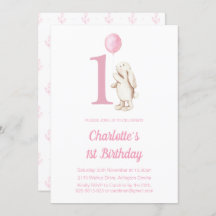 可愛いバニーラビット&バルーンピンク1歳の誕生日