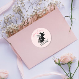 可愛いバニーラブパステルピンクと黒い影 ラウンドシール