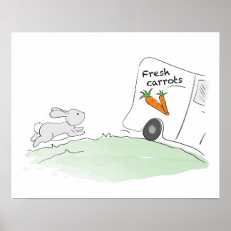 可愛いバニーランニングのポスター（ニンジン用のポスター） ポスター