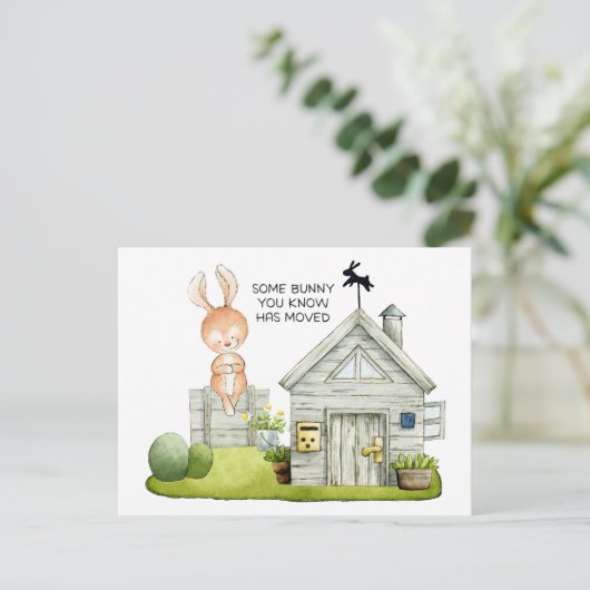 可愛いバニー新しいホームムービングアナウンスメントカード 案内ポストカード (スタンド正面)