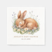 可愛いバニー&ウォーター色の花ベビーシャワー スタンダードカクテルナプキン (正面)