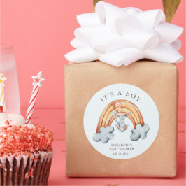 可愛いバニー・レインボー男の子シール ラウンドシール