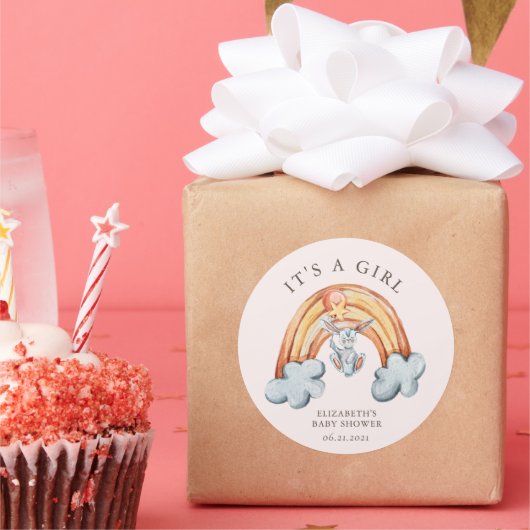 可愛いバニー・レインボー男の子シール ラウンドシール (パーティー)