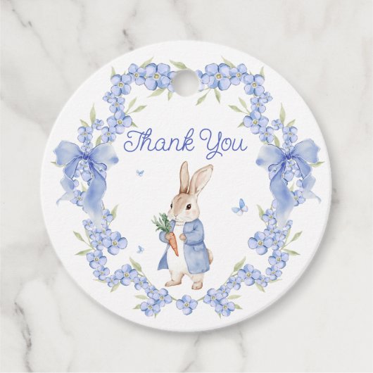 可愛いバニーPeter Rabbit男の子ベイビーシャワーありがとう フェイバータグ (正面)