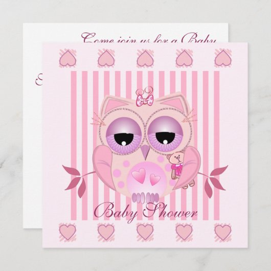 可愛いバビーガールフクロウとベビーシャワー招待状 招待状 (正面/裏面)