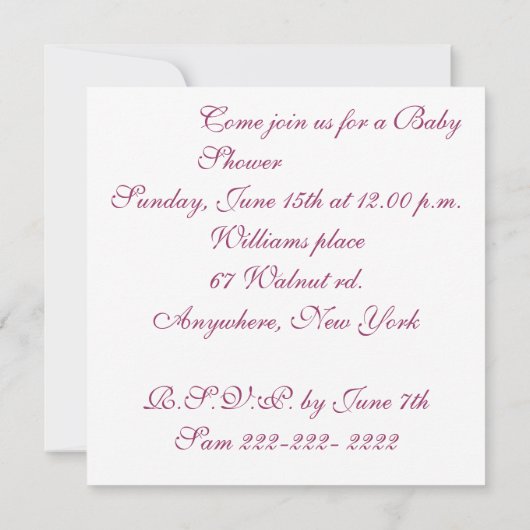 可愛いバビーガールフクロウとベビーシャワー招待状 招待状 (裏面)