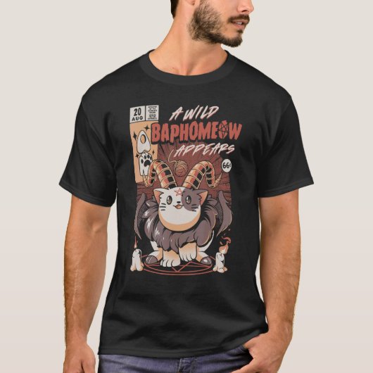 可愛いバフォメオウ登場 かわいいバフォメット 五芒星 Tシャツ (正面)