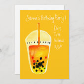 可愛いバブルティーガールズバースデーパーティー 招待状 (正面/裏面)