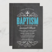 可愛いバプテスマエレガントブルーグリッター型の黒板 招待状 (正面/裏面)