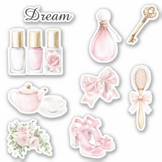 可愛いバラのピンクの花柄ネイルポリッシュ シール (正面)