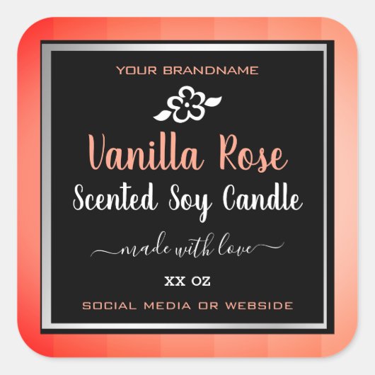可愛いバラピンクとブラック製品の包装ラベル スクエアシール (正面)