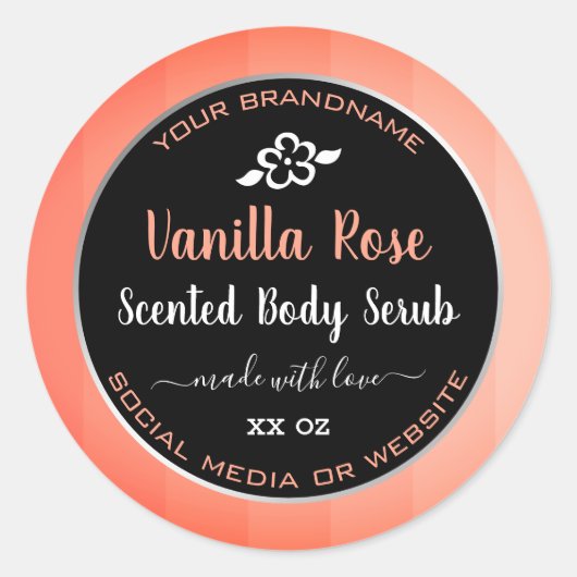 可愛いバラピンクとブラック製品の包装ラベル ラウンドシール (正面)