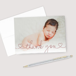 可愛いバラピンクハートスカスタムクリプトBaby Girl Photo サンキューカード
