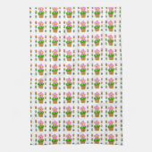 可愛いバラ色のポッテッドフラワーリピーター キッチンタオル (縦)