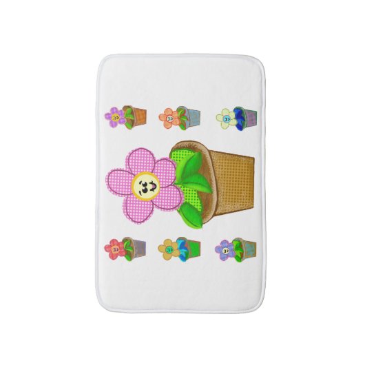 可愛いバラ色の鉢植え花風呂マット バスマット (正面縦)