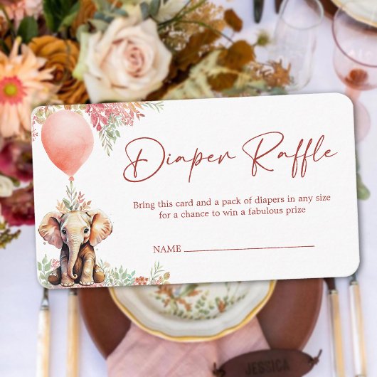 可愛いバルーンエレファントベイビーシャワーおむつラッフル エンクロージャーカード