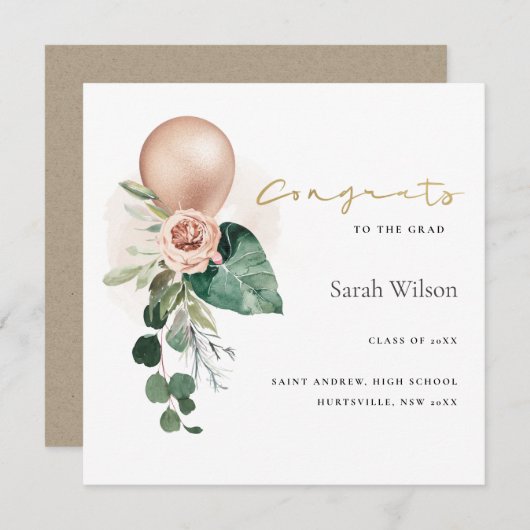 可愛いバルーンフローラおめでとう発表 サンキューカード (正面/裏面)