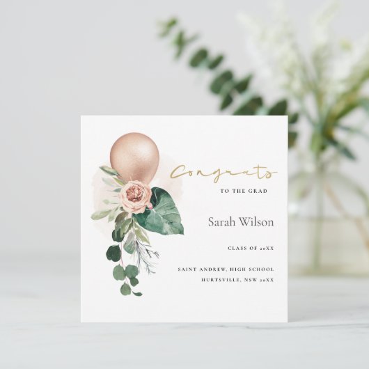 可愛いバルーンフローラおめでとう発表 サンキューカード (スタンド正面)