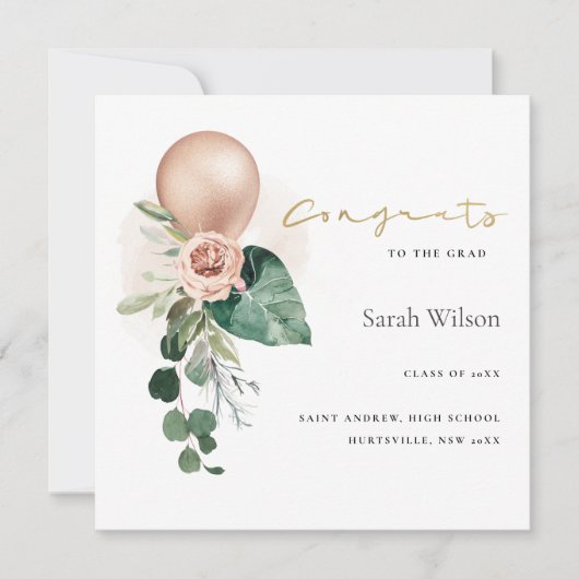 可愛いバルーンフローラおめでとう発表 サンキューカード (正面)