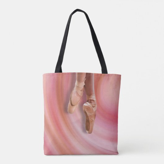 可愛いバレエの名付きピンクトーシューズ トートバッグ (裏面)