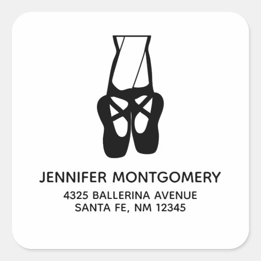 可愛いバレエダンサーの脚&スリッパのアドレス スクエアシール (正面)