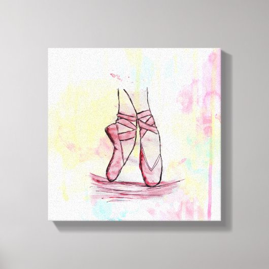 可愛いバレエ靴スケッチ水彩手描き キャンバスプリント (正面)
