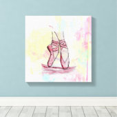 可愛いバレエ靴スケッチ水彩手描き キャンバスプリント (インサイチュ (ウッドフロア))