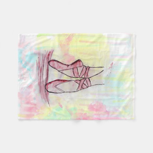 可愛いバレエ靴スケッチ水彩手描き フリースブランケット (正面(横))