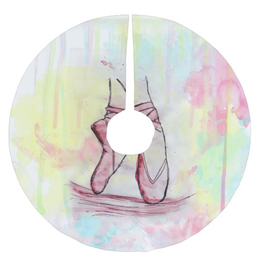 可愛いバレエ靴スケッチ水彩手描き ブラッシュドポリエステルツリースカート (正面)