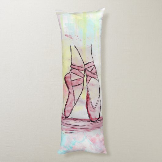 可愛いバレエ靴スケッチ水彩手描き ボディピロー (裏面 (縦))