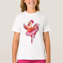 可愛いバレリーナにわとり カートゥーン ピンク Tシャツ