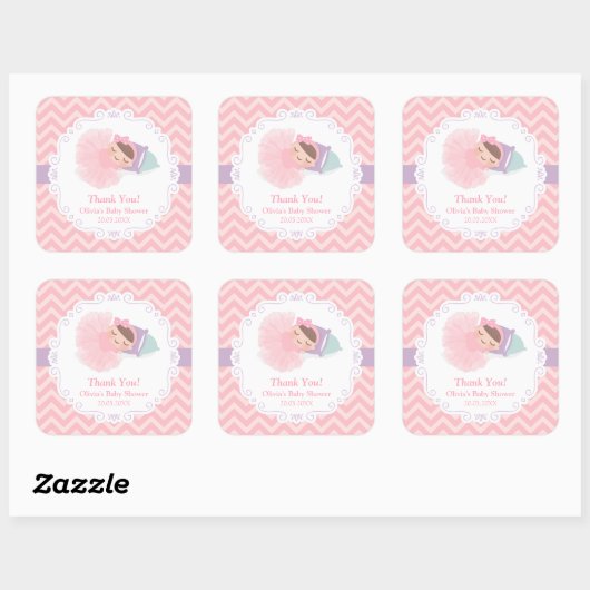 可愛いバレリーナ赤ちゃん女の子シャワーデコースティッカー スクエアシール (シート)