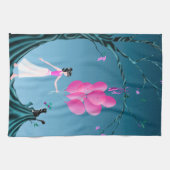 可愛いバレリーナ&キャットナイトスカイブルーティータオル キッチンタオル (横)