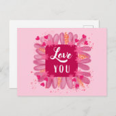 可愛いバレンタインデー愛あなたピンク紫ハート ポストカード (正面/裏面)