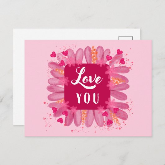 可愛いバレンタインデー愛あなたピンク紫ハート ポストカード (正面/裏面)