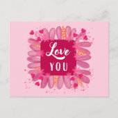 可愛いバレンタインデー愛あなたピンク紫ハート ポストカード (正面)